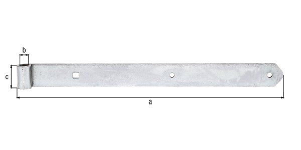 Band hook, straight, rounded, Material: raw steel, Surface: galvanised, thick-film passivated, Length: 500 mm, Roller dia.: 16 mm, Width: 45 mm, Material thickness: 5.00 mm, No. of holes: 2 / 1, Hole: Ø9 / 11 x 11 mm