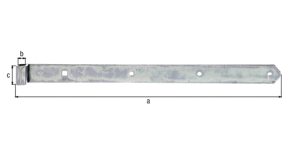 Band hook, straight, rounded, Material: raw steel, Surface: galvanised, thick-film passivated, Length: 600 mm, Roller dia.: 16 mm, Width: 45 mm, Material thickness: 5.00 mm, No. of holes: 3 / 1, Hole: Ø9 / 11 x 11 mm