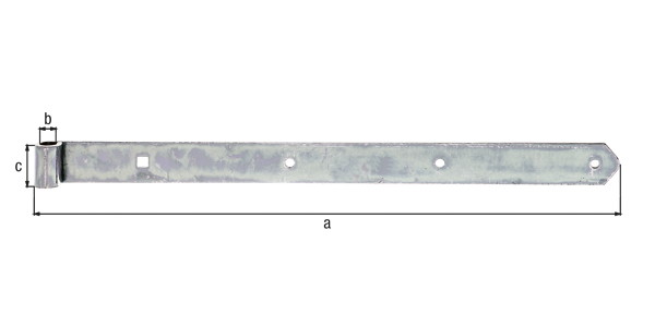 Ladenband, gerade, Abschluss abgerundet, Material: Stahl roh, Oberfläche: galvanisch verzinkt, Dickschichtschutz, Länge: 600 mm, Rollen-Ø: 16 mm, Breite: 45 mm, Materialstärke: 5,00 mm, Anzahl Löcher: 3 / 1, Loch: Ø9 / 11 x 11 mm