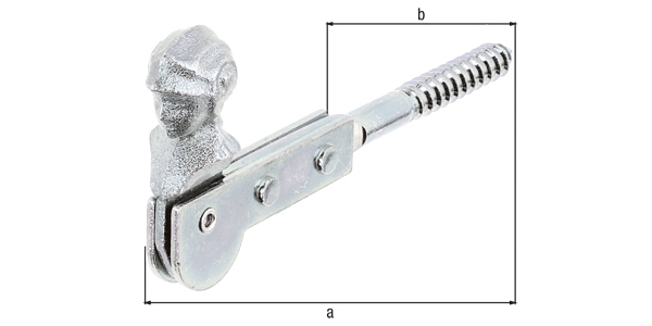 Window shutter stopper with decorative ornament, without stop, Material: raw steel, Surface: galvanised, thick-film passivated, for screwing in, max. window shutter thickness: 129 mm, Distance internal edge stop - external edge of wooden thread: 77 mm, Wooden thread Ø: 9 x 60 mm
