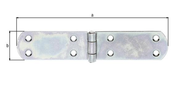 Charnière de malle, avec goupille rivetée, avec trous de vis fraisés, Matériau: Acier brut, Finition: galvanisée passivée, Longueur: 175 mm, Largeur: 35 mm, Épaisseur: 2,00 mm, Nombre de trous: 8, Trou: Ø5,5 mm