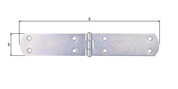 Box hinge, with riveted pin, with countersunk screw holes, Material: raw steel, Surface: galvanised, thick-film passivated, Length: 250 mm, Width: 40 mm, Material thickness: 2.50 mm, No. of holes: 8, Hole: Ø5.5 mm
