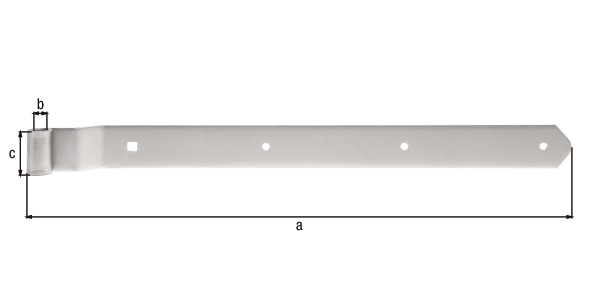 Penture contre-coudée bout arrondi, Matériau: Acier inoxydable, Longueur: 500 mm, ø gond: 13 mm, Largeur: 40 mm, Épaisseur: 4,00 mm, Nombre de trous: 3 / 1, Trou: Ø7 / 9 x 9 mm