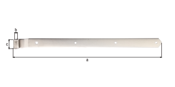 Петля воротная накидная, изогнутая, со скругленными концами, Материал: Нержавеющая сталь, Длина: 704 мм, Ролик-Ø: 16 мм, Ширина: 45 мм, Толщина материала: 5,00 мм, Количество отверстий: 3 / 1, Отверстие: диаметр9 / 11 x 11 мм