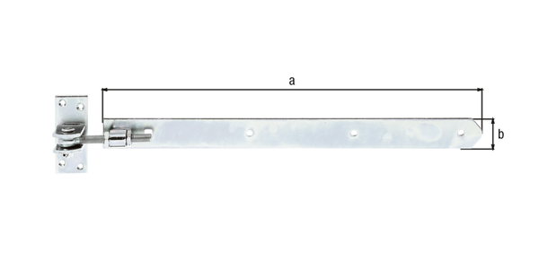 Penture bout arrondi réglable, Matériau: Acier brut, Finition: galvanisée passivée, Longueur: 463 mm, Largeur: 40 mm, réglable de: 30 mm, Épaisseur: 5,00 mm, Filetage: M12, Nombre de trous: 3 / 1 / 4, Trou: Ø7 / 9 x 9 / Ø6 mm