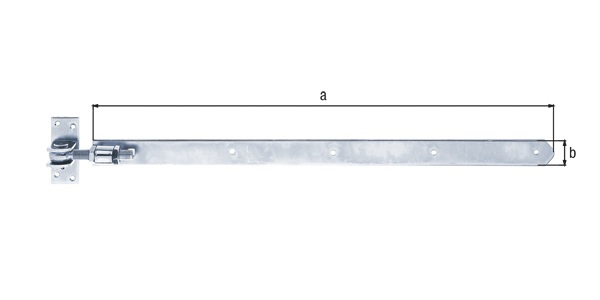 Ladenband, gerade, Abschluss abgerundet, verstellbar, Material: Stahl roh, Oberfläche: galvanisch verzinkt, Dickschichtschutz, Länge: 660 mm, Breite: 40 mm, verstellbar um: 30 mm, Materialstärke: 5,00 mm, Gewinde: M16, Anzahl Löcher: 4 / 1 / 4, Loch: Ø7 / 9 x 9 / Ø6 mm