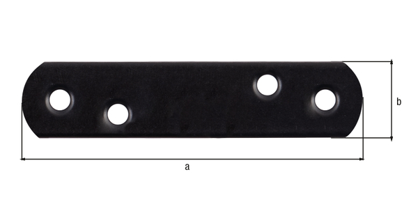 Flachverbinder mit abgerundeten Enden, mit versenkten Schraublöchern, Material: Stahl roh, Oberfläche: verzinkt, schwarz kunststoffbeschichtet, Breite: 19 mm, Länge: 77 mm, Materialstärke: 2,00 mm, Anzahl Löcher: 4, Loch: Ø4,5 mm, 15 Jahre Garantie gegen Durchrosten, CutCase