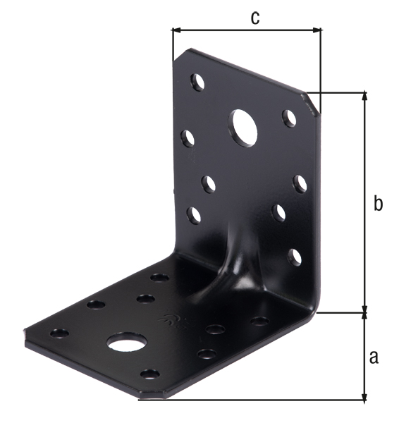 Squadretta di giunzione angolare con nervatura di rinforzo, Materiale: acciaio grezzo, superficie: zincata, plastificata nera, con marcatura CE ai sensi della ETA-08/0165, Profondità: 70 mm, altezza: 70 mm, larghezza: 55 mm, Spessore del materiale: 2,50 mm, Numero di fori: 2 / 16, Foro: Ø11 / Ø5 mm, 15 anni di garanzia contro la formazione di ruggine, CutCase