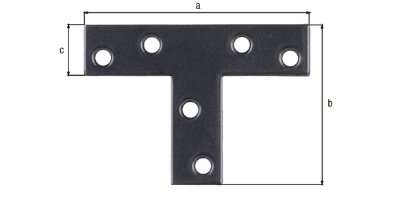 Platine d'assemblage en T, avec trous de vis fraisés, Matériau: Acier brut, Finition: zinguée, plastifiée noire, Longueur: 70 mm, Hauteur: 50 mm, Largeur: 16 mm, Épaisseur: 2,00 mm, Nombre de trous: 6, Trou: Ø3,8 mm, Garantie de 15 ans contre l&apos;oxydation, CutCase