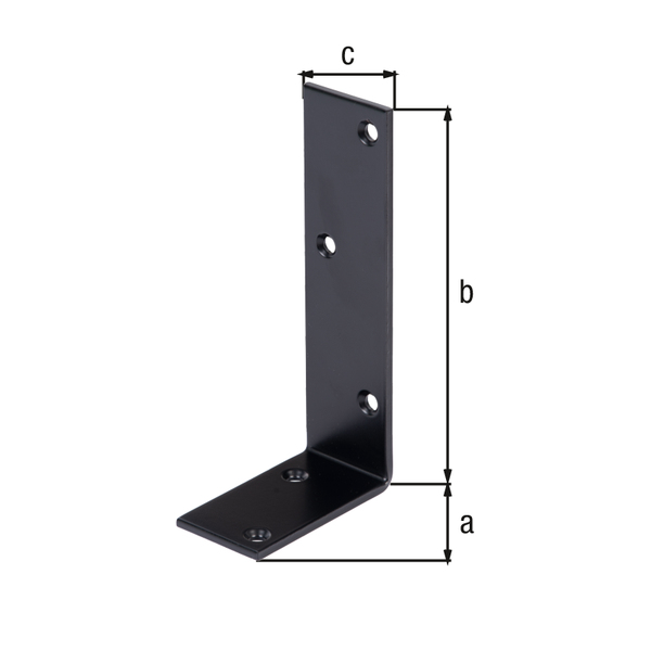 Joist hanger angle bracket, unequal sided, with countersunk screw holes, Material: raw steel, Surface: galvanised, black powder-coated, Depth: 75 mm, Height: 150 mm, Width: 40 mm, Material thickness: 4.00 mm, No. of holes: 5, Hole: Ø6 mm, 15-year warranty against rusting through, CutCase