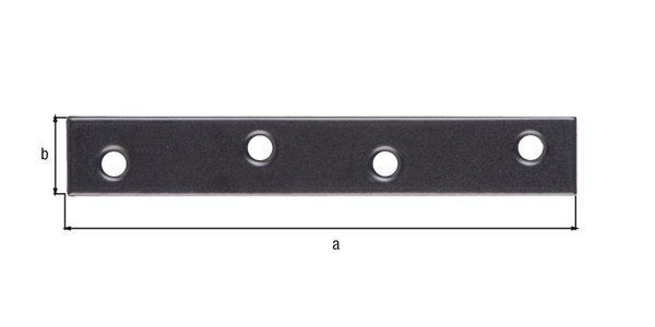 Platine d'assemblage, avec trous de vis fraisés, Matériau: Acier brut, Finition: zinguée, plastifiée noire, Longueur: 100 mm, Largeur: 15 mm, Épaisseur: 1,75 mm, Nombre de trous: 4, Trou: Ø4,5 mm, Garantie de 15 ans contre l&apos;oxydation, CutCase