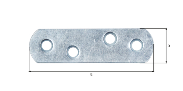 Platine d'assemblage avec bouts arrondis, avec trous de vis fraisés, Matériau: Acier brut, Finition: zinguée, Largeur: 16 mm, Longueur: 57 mm, Épaisseur: 1,50 mm, Nombre de trous: 4, Trou: Ø4 mm, CutCase