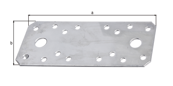 Flat connector, Material: raw steel, Surface: sendzimir galvanised, with CE marking in accordance with DIN EN 14545, Length: 96 mm, Width: 35 mm, Approval: Europ.Techn.Zul. EN14545:2008, Material thickness: 2.50 mm, No. of holes: 2 / 12, Hole: Ø11 / Ø5 mm, CutCase