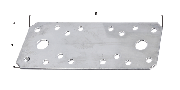 Flachverbinder, Material: Stahl roh, Oberfläche: sendzimirverzinkt, mit Kennzeichnung nach EN 14545, Länge: 96 mm, Breite: 35 mm, Materialstärke: 2,50 mm, Anzahl Löcher: 2 / 12, Loch: Ø11 / Ø5 mm, CutCase