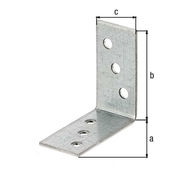 Escuadra de ensamblaje, Material: Acero crudo, Superficie: acero galvanizado Sendzimir, Profundidad: 40 mm, Altura: 40 mm, Anchura: 20 mm, Espesura del material: 2,00 mm, Número de agujeros: 6, Perforación: Ø5 mm, CutCase