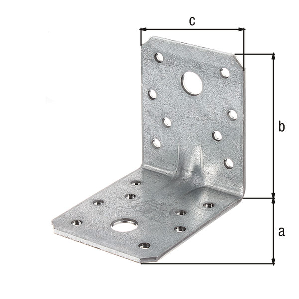 Squadretta di giunzione angolare con nervatura di rinforzo, Materiale: acciaio grezzo, superficie: zincata sendzimir, con marcatura CE ai sensi della ETA-08/0165, Contenuto per U.I.: 12 Pz., Profondità: 70 mm, altezza: 70 mm, larghezza: 55 mm, Spessore del materiale: 2,50 mm, Numero di fori: 2 / 16, Foro: Ø11 / Ø5 mm, in pacco grande, CutCase