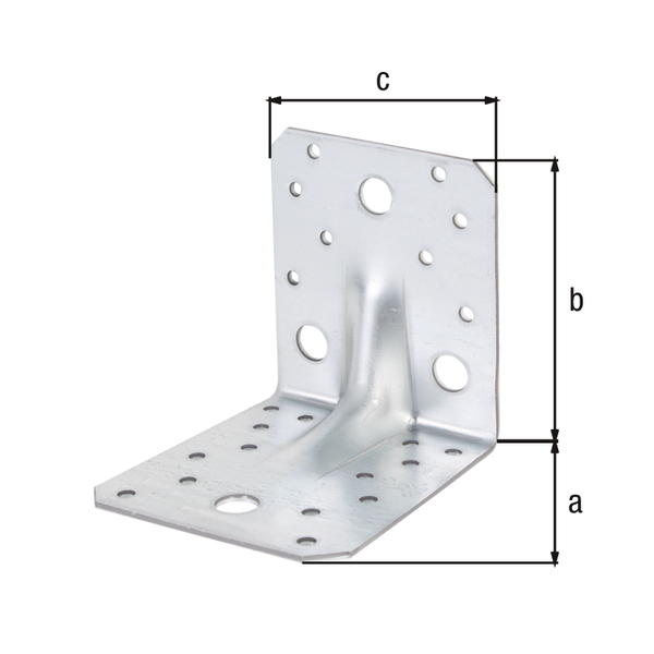 Heavy-duty angle bracket, reinforced, Material: raw steel, Surface: sendzimir galvanised, with CE marking in accordance with ETA-08/0165, Contents per PU: 12 Piece, Depth: 105 mm, Height: 105 mm, Width: 90 mm, Approval: Europ.techn.app. ETA-08/0165, Material thickness: 3.00 mm, No. of holes: 4 / 22, Hole: Ø13 / Ø5 mm, in bargain pack