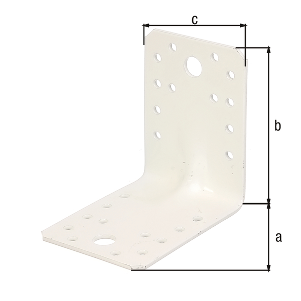 Schwerlast-Winkelverbinder mit Sicke, Material: Stahl roh, Oberfläche: verzinkt, weiß kunststoffbeschichtet, mit CE-Kennzeichnung nach ETA-08/0165, Tiefe: 90 mm, Höhe: 90 mm, Breite: 65 mm, Materialstärke: 2,50 mm, Anzahl Löcher: 2 / 24, Loch: Ø11 / Ø5 mm, CutCase