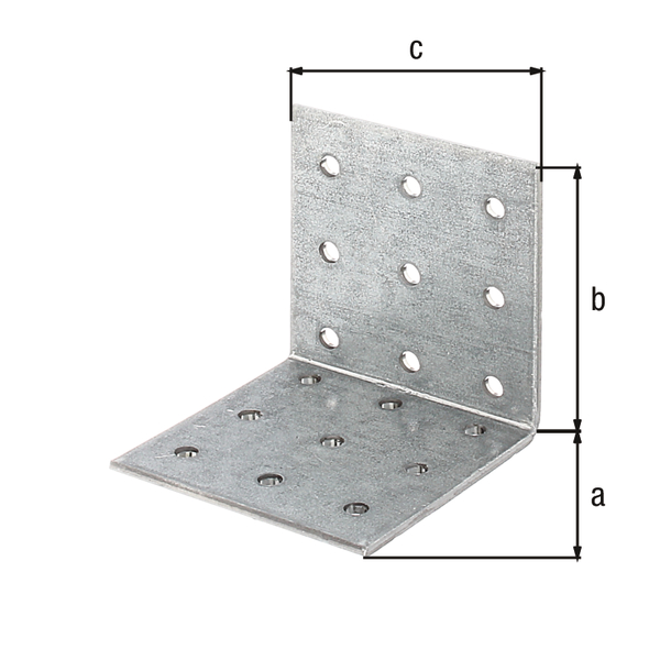 Perforated angle plate, Material: raw steel, Surface: sendzimir galvanised, with CE marking in accordance with ETA-08/0165, Depth: 60 mm, Height: 60 mm, Width: 60 mm, Approval: Europ.techn.app. ETA-08/0165, Material thickness: 2.50 mm, No. of holes: 18, Hole: Ø5 mm, CutCase