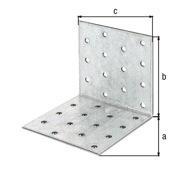 Perforated angle plate, Material: raw steel, Surface: sendzimir galvanised, with CE marking in accordance with ETA-08/0165, Depth: 80 mm, Height: 80 mm, Width: 80 mm, Material thickness: 2.50 mm, No. of holes: 28, Hole: Ø5 mm, CutCase