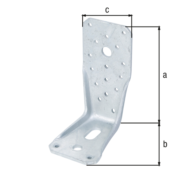 KR-Winkelverbinder, Material: Stahl roh, Oberfläche: feuerverzinkt, mit CE-Kennzeichnung nach ETA-08/0165, Höhe: 135 mm, Tiefe: 85 mm, Breite: 65 mm, Materialstärke: 4,00 mm, Anzahl Löcher: 1 / 1 / 16 / 1, Loch: 13 x 28 / Ø11 / Ø5 / Ø13 mm, ausgelegt für Standardquerschnitte aus Konstruktionsvollholz (KVH) und Brettschichtholz (BS-Holz), CutCase