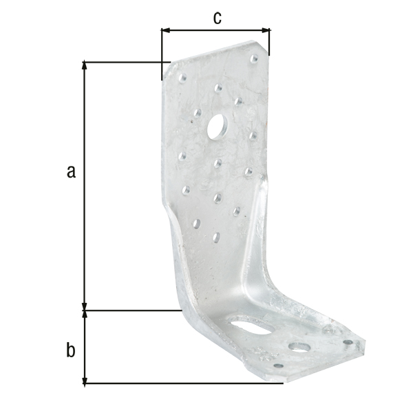 KR-Winkelverbinder, Material: Stahl roh, Oberfläche: feuerverzinkt, mit CE-Kennzeichnung nach ETA-08/0165, Höhe: 135 mm, Tiefe: 85 mm, Breite: 65 mm, Materialstärke: 4,00 mm, Anzahl Löcher: 1 / 1 / 16 / 1, Loch: 13 x 28 / Ø11 / Ø5 / Ø13 mm, ausgelegt für Standardquerschnitte aus Konstruktionsvollholz (KVH) und Brettschichtholz (BS-Holz), CutCase