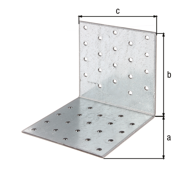 Perforated angle plate, Material: raw steel, Surface: sendzimir galvanised, with CE marking in accordance with ETA-08/0165, Depth: 100 mm, Height: 100 mm, Width: 100 mm, Approval: Europ.techn.app. ETA-08/0165, Material thickness: 2.50 mm, No. of holes: 40, Hole: Ø5 mm, CutCase