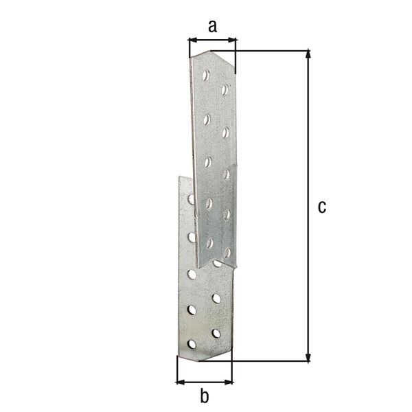 Rafter purlin anchor, Material: raw steel, Surface: sendzimir galvanised, left, with CE marking in accordance with ETA-08/0170, Width: 32 mm, Depth: 32 mm, Height: 170 mm, Material thickness: 2.00 mm, No. of holes: 20, Hole: Ø5 mm, CutCase