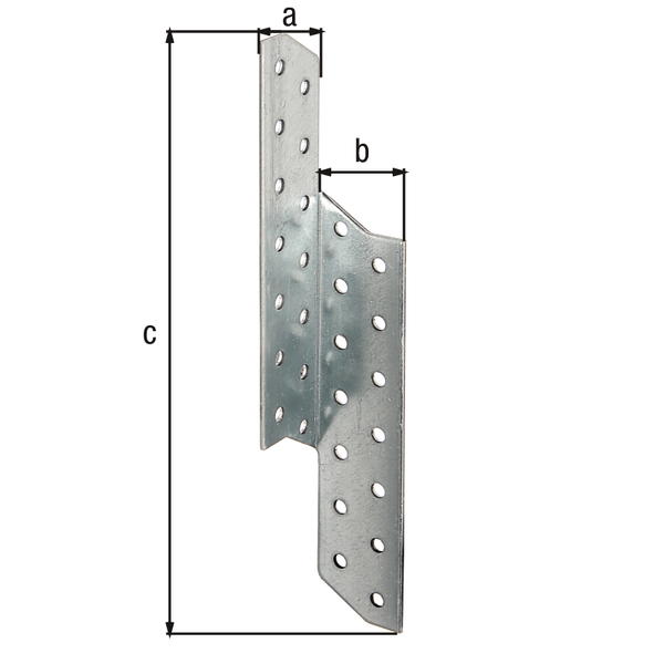 Rafter purlin anchor, Material: raw steel, Surface: sendzimir galvanised, right, with CE marking in accordance with ETA-08/0170, Width: 32 mm, Depth: 32 mm, Height: 210 mm, Approval: Europ.techn.app. ETA-08/0170, Material thickness: 2.00 mm, No. of holes: 28, Hole: Ø5 mm, CutCase