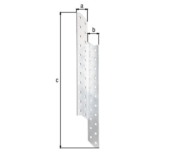 Sparren-Pfettenanker, Material: Stahl roh, Oberfläche: sendzimirverzinkt, rechts, mit CE-Kennzeichnung nach ETA-08/0170, Breite: 32 mm, Tiefe: 32 mm, Höhe: 290 mm, Materialstärke: 2,00 mm, Anzahl Löcher: 44, Loch: Ø5 mm, ausgelegt für Standardquerschnitte aus Konstruktionsvollholz (KVH) und Brettschichtholz (BS-Holz), CutCase