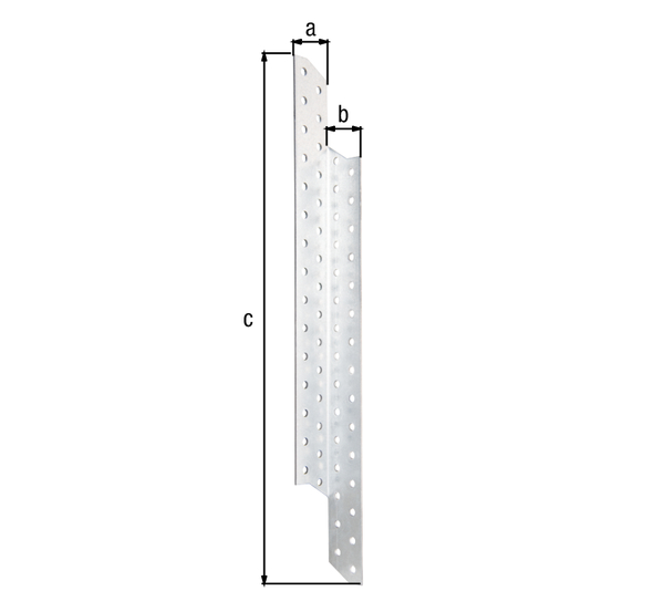 Sparren-Pfettenanker, Material: Stahl roh, Oberfläche: sendzimirverzinkt, rechts, mit CE-Kennzeichnung nach ETA-08/0170, Breite: 32 mm, Tiefe: 32 mm, Höhe: 370 mm, Materialstärke: 2,00 mm, Anzahl Löcher: 60, Loch: Ø5 mm, CutCase