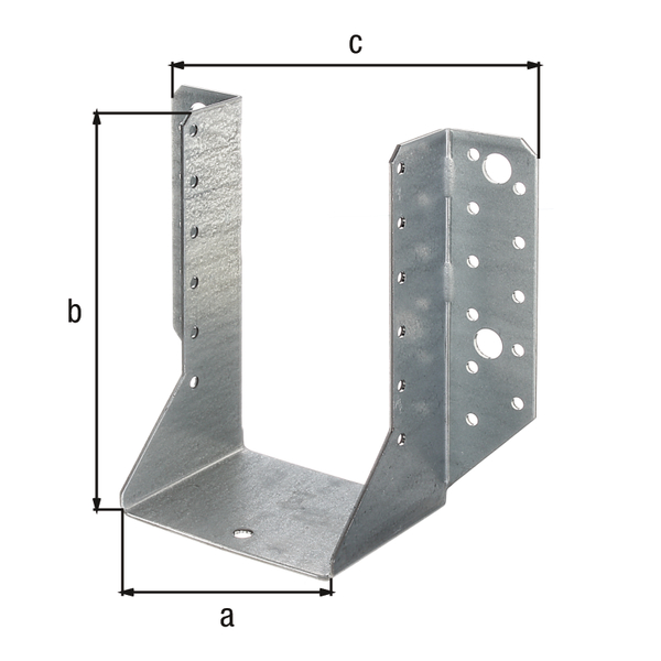Joist hanger, type A, Material: raw steel, Surface: sendzimir galvanised, with CE marking in accordance with ETA-08/0171, Clear width: 100 mm, Height: 140 mm, Total width: 170 mm, Material thickness: 2.00 mm, No. of holes: 4 / 34, Hole: Ø11 / Ø5 mm, CutCase