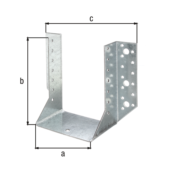 Joist hanger, type A, Material: raw steel, Surface: sendzimir galvanised, with CE marking in accordance with ETA-08/0171, Clear width: 120 mm, Height: 160 mm, Total width: 210 mm, Material thickness: 2.00 mm, No. of holes: 4 / 40, Hole: Ø11 / Ø5 mm, CutCase