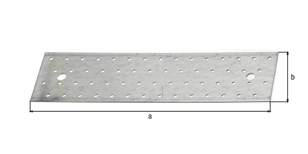 Lochplatte, Material: Stahl roh, Oberfläche: sendzimirverzinkt, mit CE-Kennzeichnung nach DIN EN 14545, Länge: 300 mm, Breite: 80 mm, Materialstärke: 2,00 mm, Anzahl Löcher: 2 / 58, Loch: Ø11 / Ø5 mm, CutCase