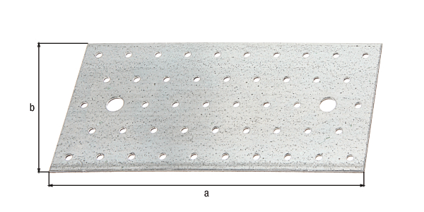 Perforated plate, Material: raw steel, Surface: sendzimir galvanised, with CE marking in accordance with DIN EN 14545, Length: 200 mm, Width: 100 mm, Approval: Europ.Techn.Zul. EN14545:2008, Material thickness: 2.00 mm, No. of holes: 2 / 46, Hole: Ø11 / Ø5 mm, CutCase