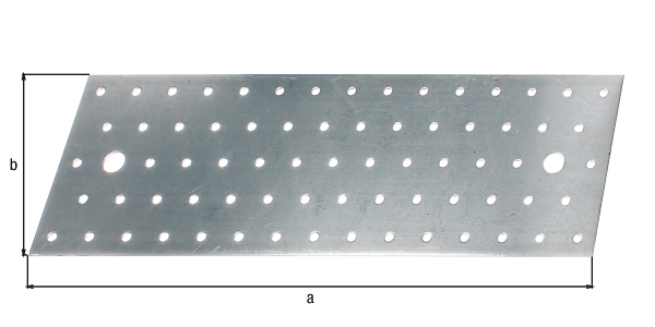 Perforated plate, Material: raw steel, Surface: sendzimir galvanised, with CE marking in accordance with DIN EN 14545, Length: 300 mm, Width: 100 mm, Approval: Europ.Techn.Zul. EN14545:2008, Material thickness: 2.00 mm, No. of holes: 2 / 71, Hole: Ø11 / Ø5 mm, CutCase