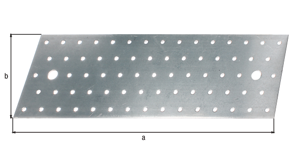 Lochplatte, Material: Stahl roh, Oberfläche: sendzimirverzinkt, mit Kennzeichnung nach EN 14545, Länge: 300 mm, Breite: 100 mm, Materialstärke: 2,00 mm, Anzahl Löcher: 2 / 71, Loch: Ø11 / Ø5 mm, CutCase