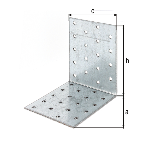 Lochplattenwinkel, Material: Stahl roh, Oberfläche: sendzimirverzinkt, mit CE-Kennzeichnung nach ETA-08/0165, Tiefe: 100 mm, Höhe: 100 mm, Breite: 80 mm, Materialstärke: 2,50 mm, Anzahl Löcher: 36, Loch: Ø5 mm, CutCase