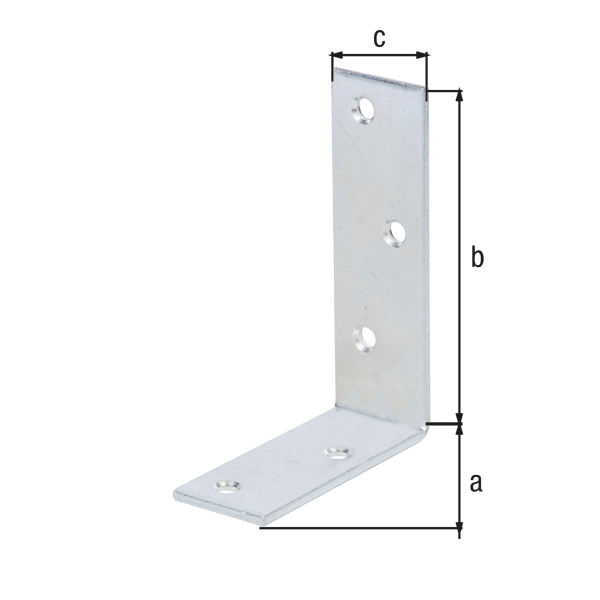 Joist hanger angle bracket, unequal sided, with countersunk screw holes, Material: raw steel, Surface: galvanised, thick-film passivated, Depth: 75 mm, Height: 100 mm, Width: 30 mm, Material thickness: 3.00 mm, No. of holes: 5, Hole: Ø5.5 mm, CutCase
