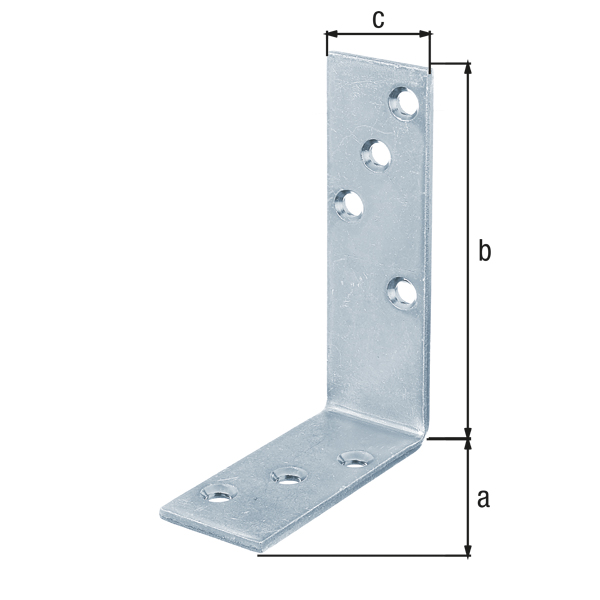 Balkenwinkel, ungleichschenklig, mit versenkten Schraublöchern, Material: Stahl roh, Oberfläche: galvanisch verzinkt, Dickschichtschutz, Tiefe: 80 mm, Höhe: 120 mm, Breite: 35 mm, Materialstärke: 4,00 mm, Anzahl Löcher: 7, Loch: Ø7 mm, CutCase