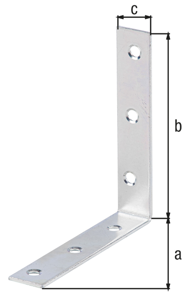 Squadretta di giunzione ad angolo, con fori su entrambi i lati per viti incassate, Materiale: acciaio grezzo, superficie: zincata sendzimir, Profondità: 100 mm, altezza: 100 mm, larghezza: 19 mm, Spessore del materiale: 2,00 mm, Numero di fori: 6, Foro: Ø5,3 mm, CutCase