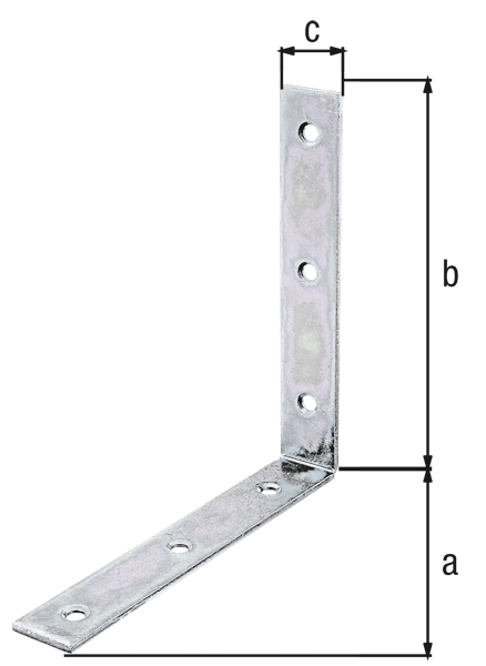 Corner brace, with countersunk screw holes on both sides, Material: raw steel, Surface: sendzimir galvanised, Depth: 150 mm, Height: 150 mm, Width: 25 mm, Material thickness: 3.00 mm, No. of holes: 6, Hole: Ø6.5 mm