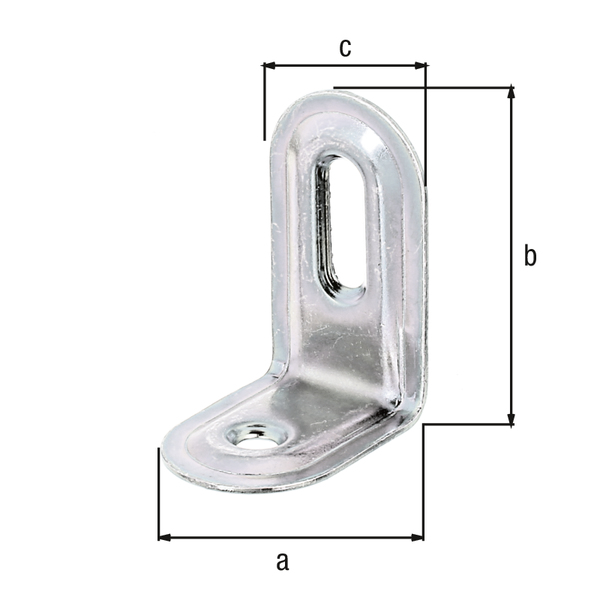 Adjustable angle connector, embossed, with countersunk screw holes, Material: raw steel, Surface: galvanised, thick-film passivated, Depth: 28 mm, Height: 40 mm, Width: 22 mm, Material thickness: 1.00 mm, No. of holes: 1 / 1, Hole: 4.5 x 16 / Ø4.5 mm, CutCase