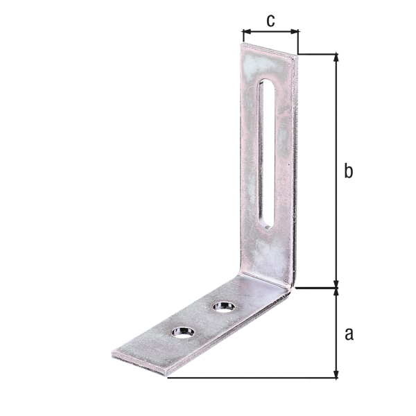 Escuadra regulable, Material: Acero crudo, Superficie: galvanizados, pasivado con capa gruesa, Profundidad: 65 mm, Altura: 80 mm, Anchura: 20 mm, Espesura del material: 2,50 mm, Número de agujeros: 2 / 1, Perforación: Ø6,5 / 5,5 x 50 mm, CutCase