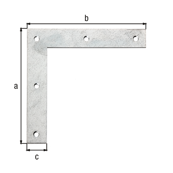 Flat angle bracket, with countersunk screw holes, Material: raw steel, Surface: sendzimir galvanised, Height: 120 mm, Length: 120 mm, Width: 20 mm, Material thickness: 1.50 mm, No. of holes: 5, Hole: Ø4.4 mm, CutCase