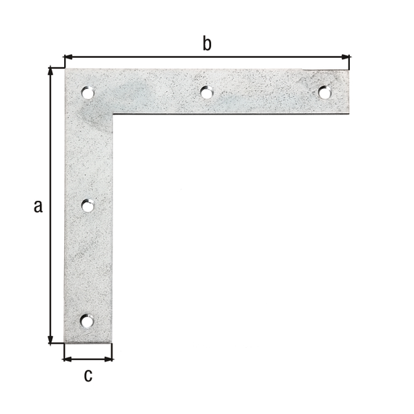 Équerre d'angle, avec trous de vis fraisés, Matériau: Acier brut, Finition: galvanisée Sendzimir, Hauteur: 120 mm, Longueur: 120 mm, Largeur: 20 mm, Épaisseur: 1,50 mm, Nombre de trous: 5, Trou: Ø4,4 mm, CutCase