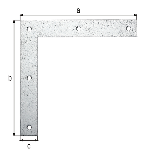 Flat angle bracket, with countersunk screw holes, Material: raw steel, Surface: sendzimir galvanised, Contents per PU: 12 Piece, Height: 120 mm, Length: 120 mm, Width: 20 mm, Material thickness: 1.50 mm, No. of holes: 5, Hole: Ø4.4 mm, in bargain pack