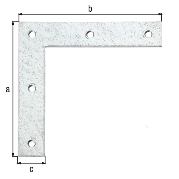 Flat angle bracket, with countersunk screw holes, Material: raw steel, Surface: sendzimir galvanised, Height: 160 mm, Length: 160 mm, Width: 30 mm, Material thickness: 3.00 mm, No. of holes: 5, Hole: Ø6.5 mm