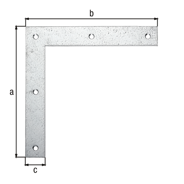 Eckwinkel, mit versenkten Schraublöchern, Material: Stahl roh, Oberfläche: sendzimirverzinkt, Höhe: 200 mm, Länge: 200 mm, Breite: 30 mm, Materialstärke: 3,00 mm, Anzahl Löcher: 5, Loch: Ø6,5 mm