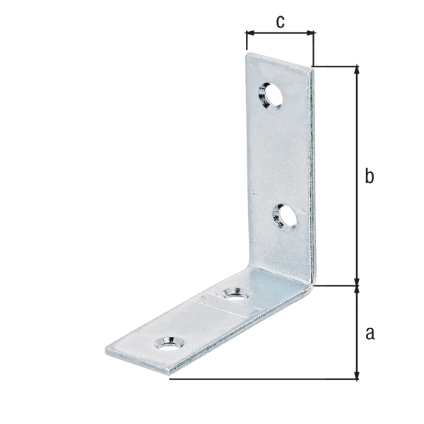 Corner brace, with countersunk screw holes, Material: raw steel, Surface: sendzimir galvanised, Depth: 60 mm, Height: 60 mm, Width: 20 mm, Material thickness: 2.50 mm, No. of holes: 4, Hole: Ø5.5 mm, CutCase